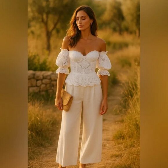 Tom Ford Tops - Tom Ford White Broderie Anglaise Off-Shoulder Blouse